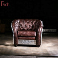 Luxury Classic European Single Armchair Vintage Leather Aviator Aluminum Sofa